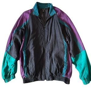 Vintage Silk House Colorblock Windbreaker
Size M | Purple, Teal, and Black